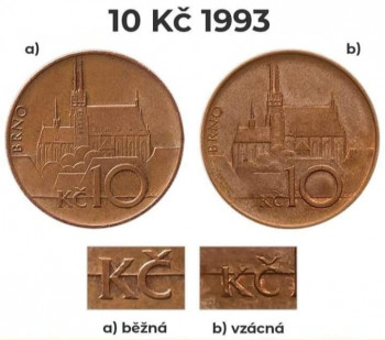 10 Koruna 1993 malé Kč  rozdíl mezi normální a vzácnou variantou!